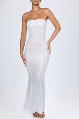 Embellished Cut Out Bandeau Maxi Dress in White