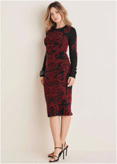 Printed Midi Sweater Dress Black Wine