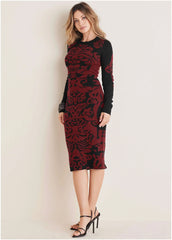 Printed Midi Sweater Dress Black Wine