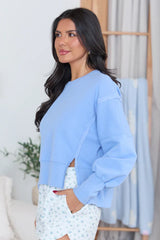 Payton Blue Cropped Crewneck Top SALE