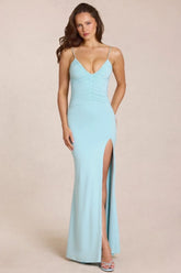 Deep V Neck Maxi Dress in Light Blue