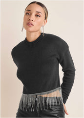 Rhinestone Trim Sweater Jet Black
