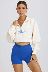 Quarter Zip Cropped Sweatshirt in White
