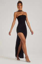 Embellished Bandeau Maxi Dress in Black