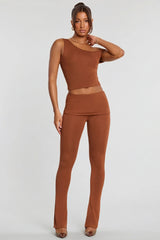 Mid Rise Modal Cashmere Blend Trousers in Chestnut Brown