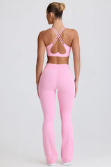 Soft Active V Waist Pocket Flared Leggings in Baby Pink