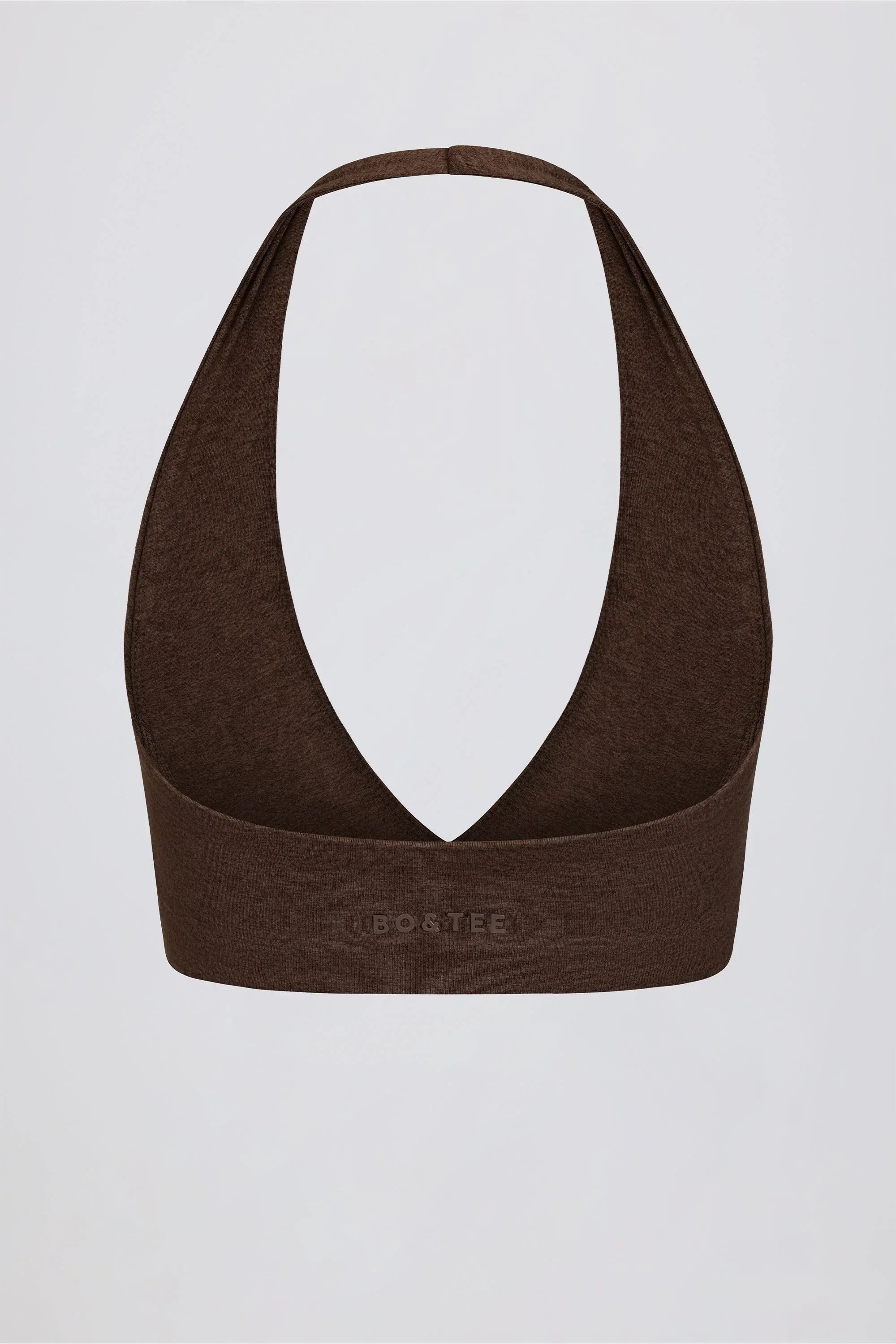 Brushed Jersey V Neck Sports Bra in Pecan Marl