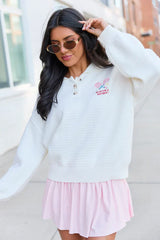 Making A Racquet Ivory Embroidered Pullover