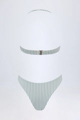 Cut Out Halterneck Swimsuit in Teal Double Stripe