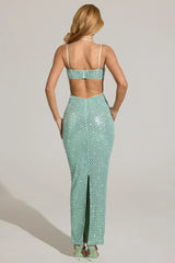 Embellished Cowl Neck Maxi Dress in Aqua Blue