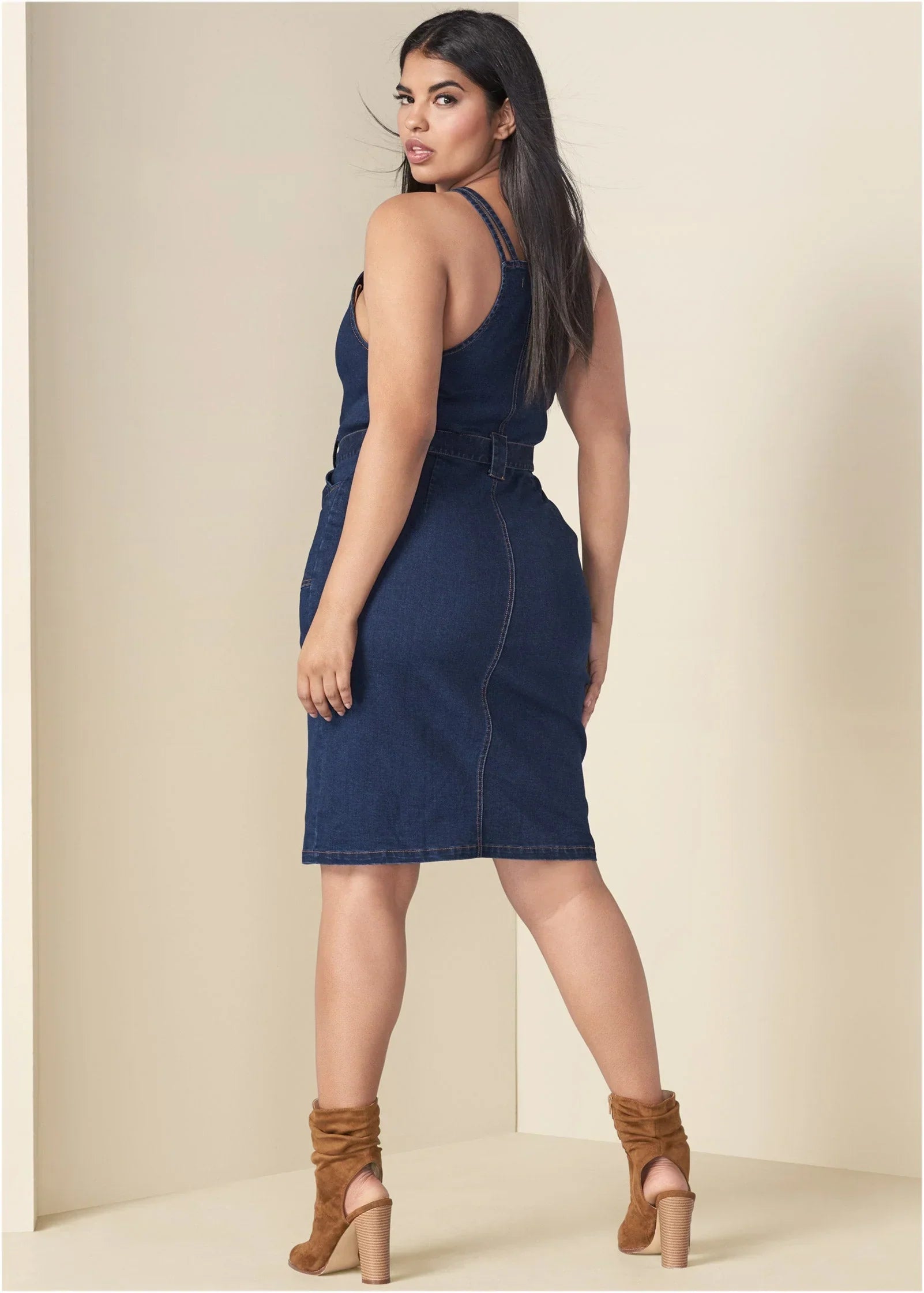 Denim Dress With Zipper Dark Wash