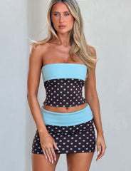 IMOGEN MINI SKIRT BROWN AND BLUE POLKA DOT