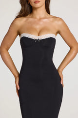 Modal Lace Trim Midaxi Dress in Black