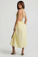 Backless Cotton Poplin Midaxi Dress in Lemon Yellow