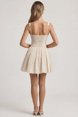 Broderie Anglaise Bow Detail A Line Mini Dress in Ivory