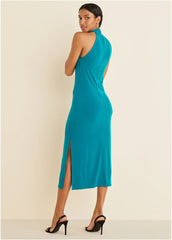 High Neck Midi Dress Teal