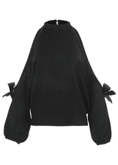 Cold Shoulder Bow Sweater Jet Black