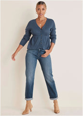 Waffle Babydoll Henley Vintage Indigo