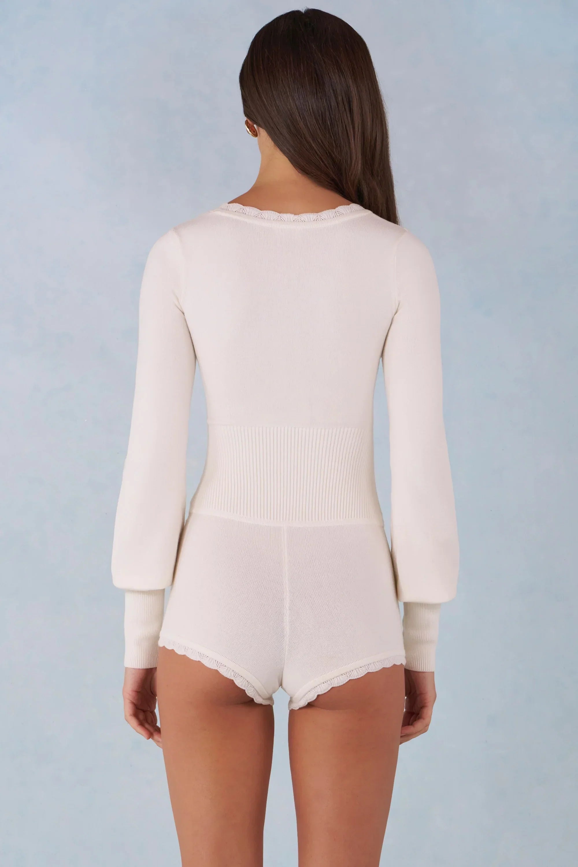 Knit Long Sleeve Romper in Ivory