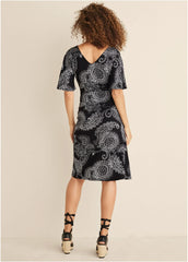Print Midi Dress Black White