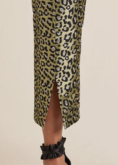 Jacquard Slit Hem Pants Black Gold