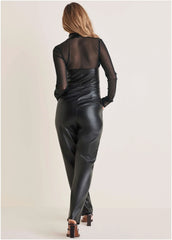 Faux Leather Jumpsuit Jet Black