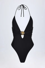 Cut Out Hardware Detail Swimsuit in Black