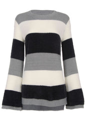 Eyelash Striped Sweater Black White