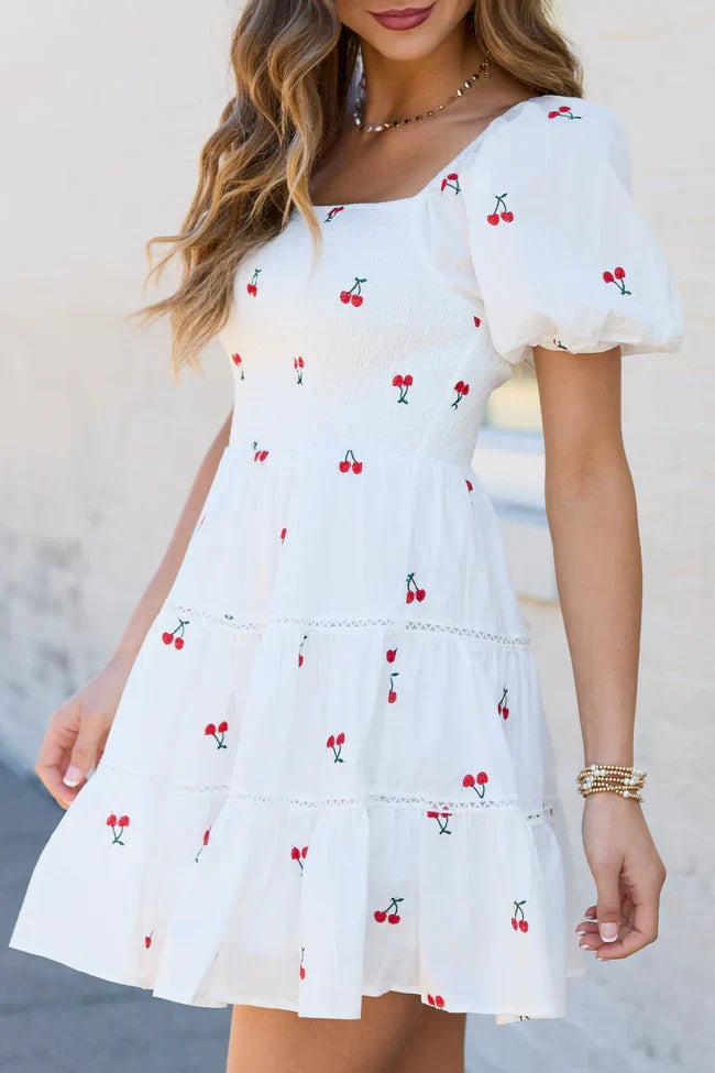 Cherry To My Cola Embroidered Ivory Dress