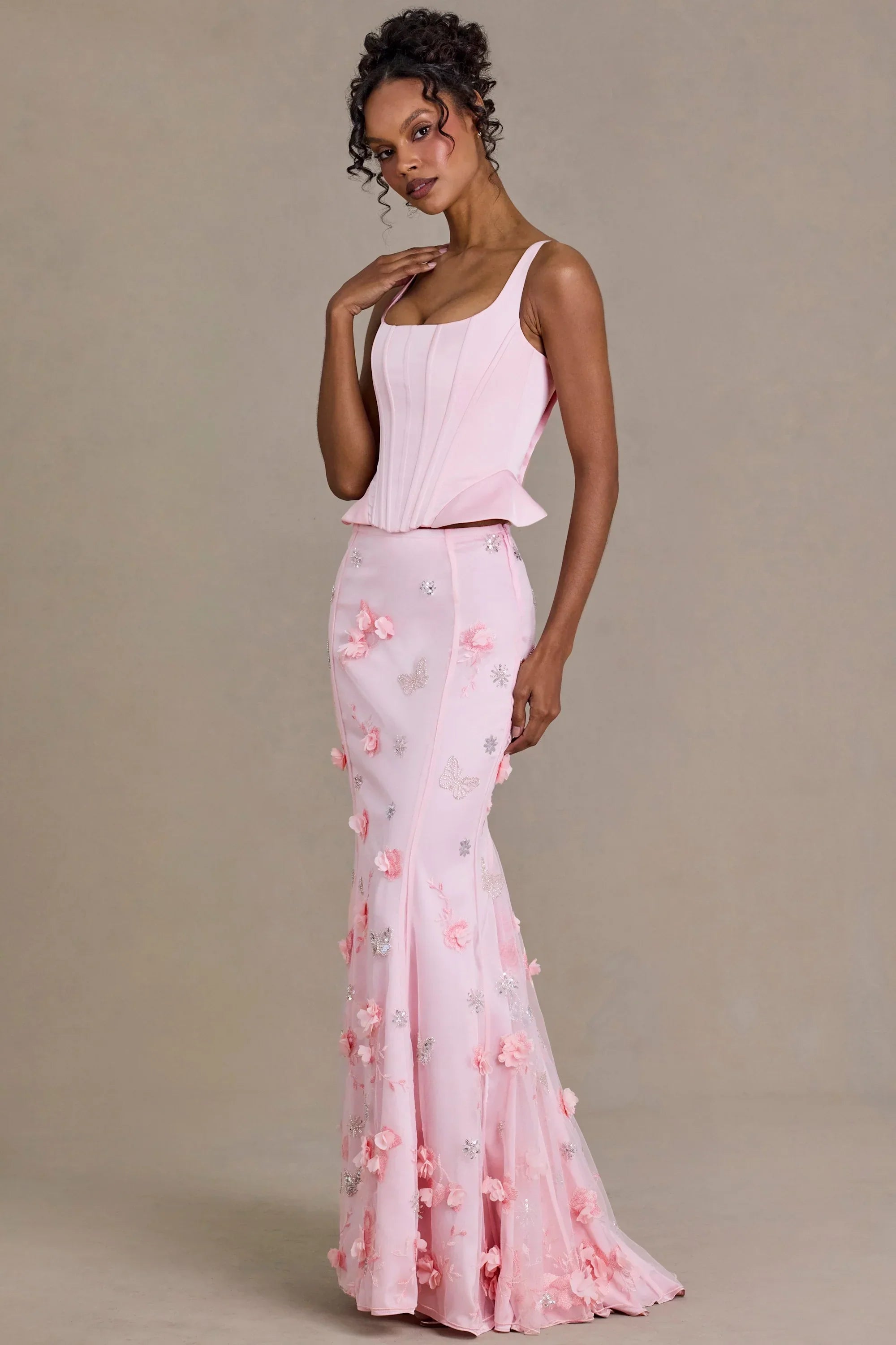 Embellished Tulle Skirt in Baby Pink