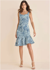 Ruffle Trim Detail Dress Denim Anglaise Paisley