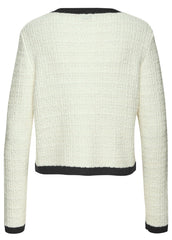 Collarless Tweed Blazer Cream Black
