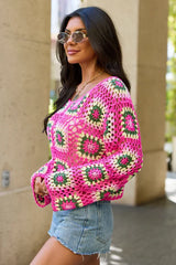 Annabelle Pink And Green Crochet Sweater