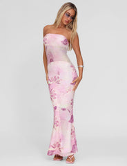 MORGAN MESH DRESS GRUNGE FLORAL MAGENTA