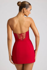 Strapless A Line Mini Dress in Fire Red