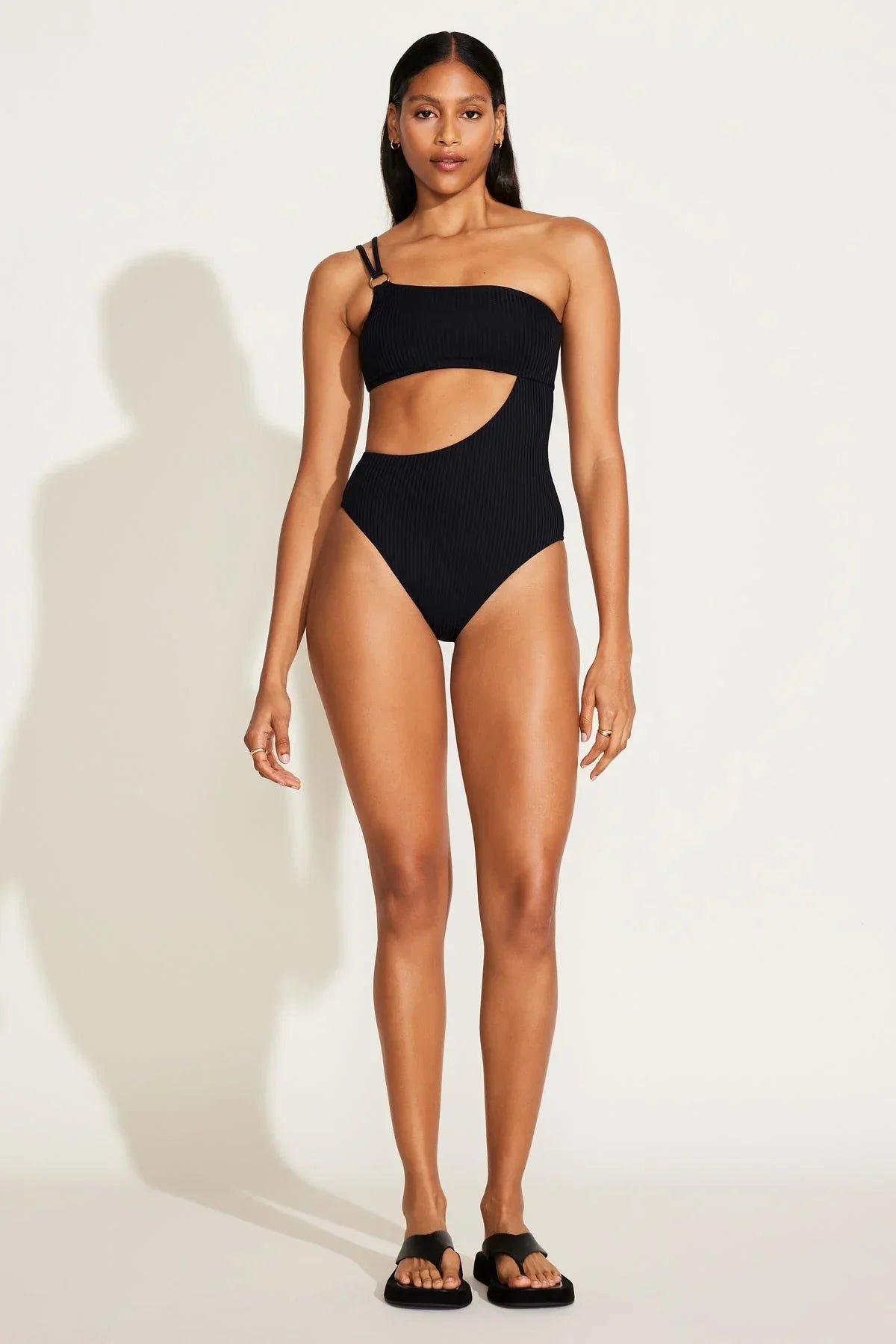 Cosmo One Shoulder One Piece Black EcoRib