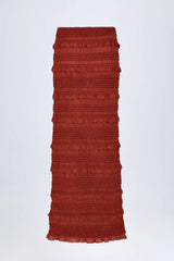 Ruffled Mid Rise Maxi Skirt in Burnt Red