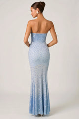 Embellished Sweetheart Neck Fishtail Gown in Sky Blue