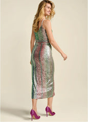 Striped Sequin Midi Dress Multi