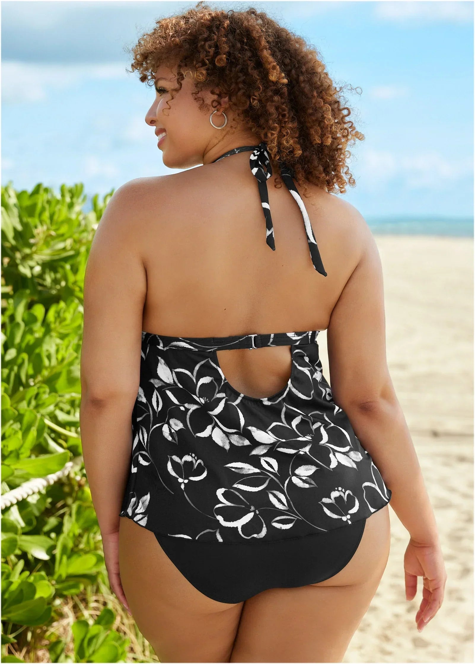 Ruched Goddess Tankini Top Nighttime Blooms