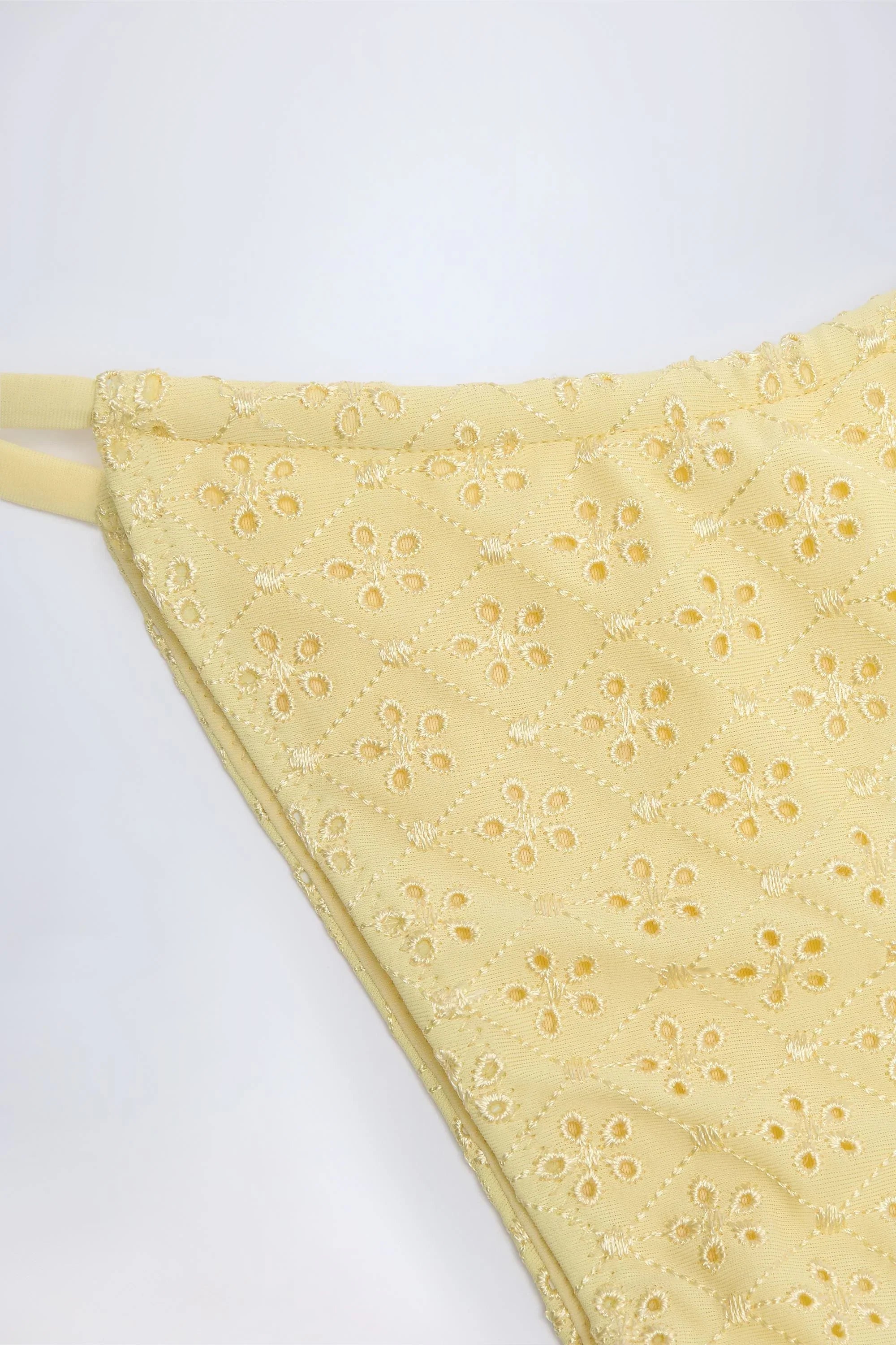 Broderie Anglaise Drawstring Bikini Bottoms in Lemon Yellow