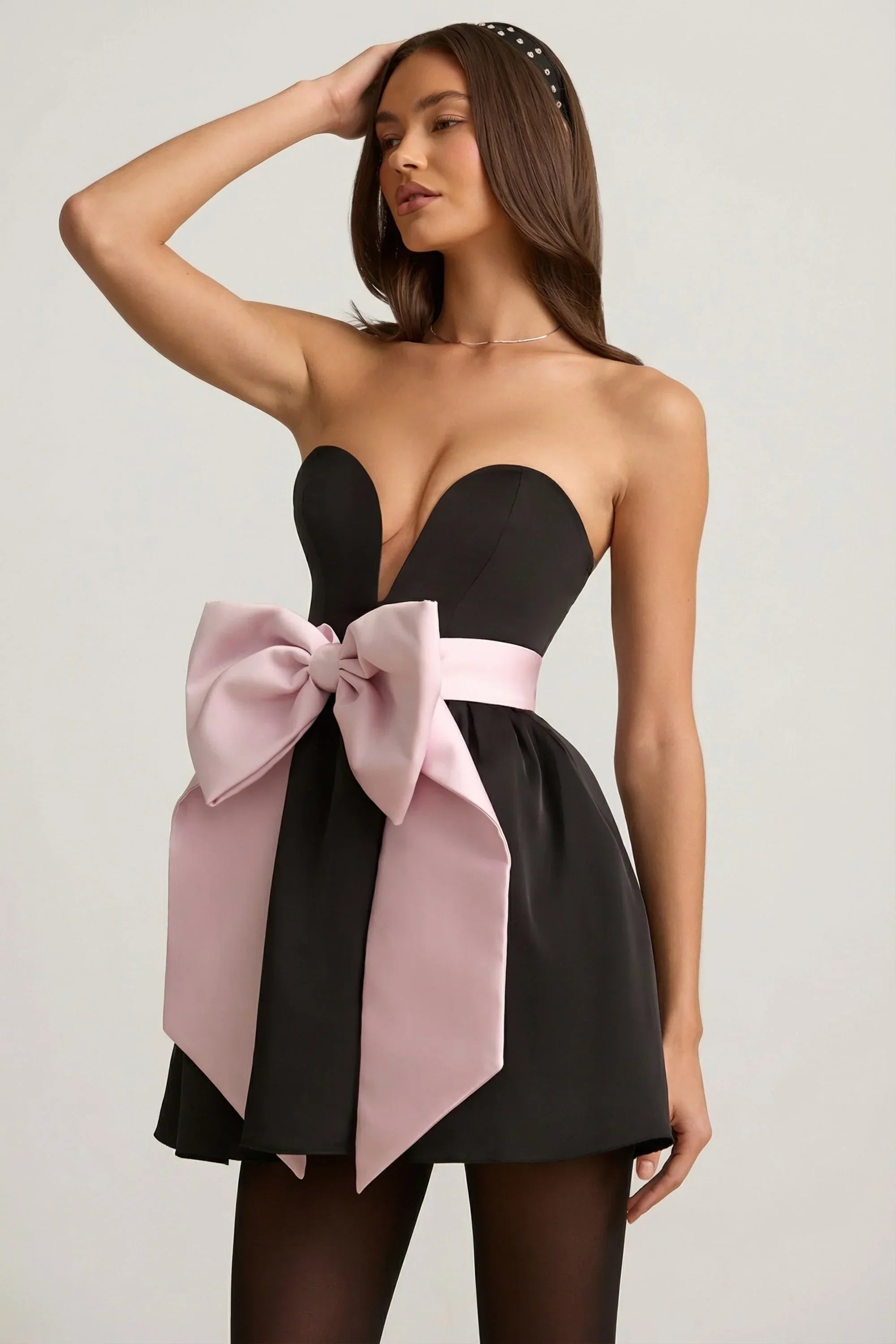 Bow Detail Corset Mini Dress in Black