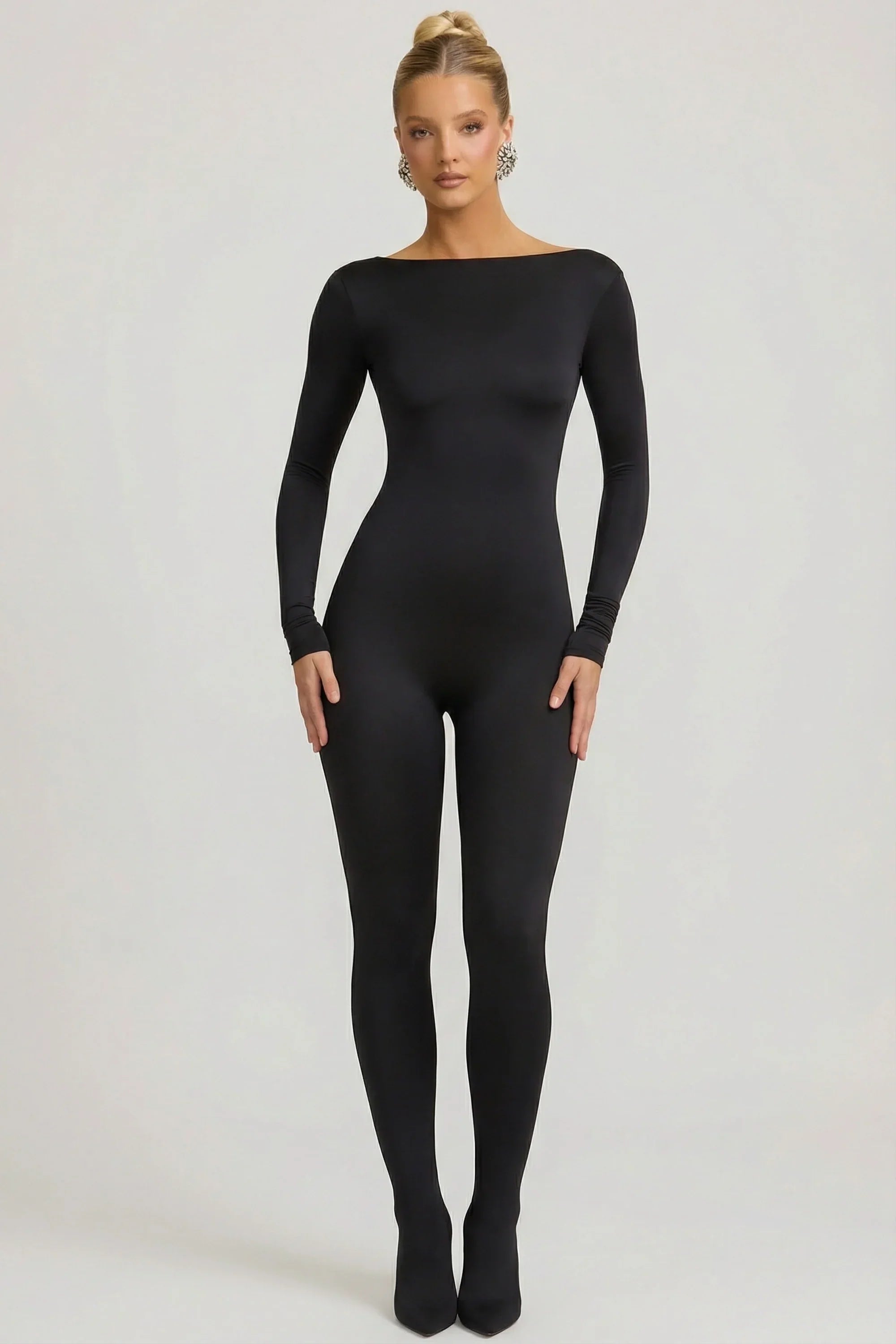 Slinky Jersey Bow Detail Jumpsuit in Black