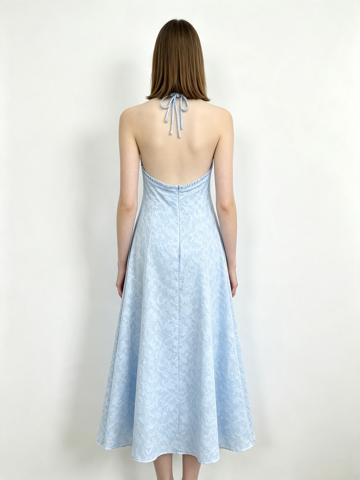 Light Blue Floral Halter Midi Dress