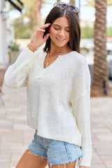 Mckenzie Ivory Open Knit V Neck Sweater