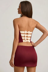 Satin Bow Detail Low Rise Mini Skirt in Wine Red