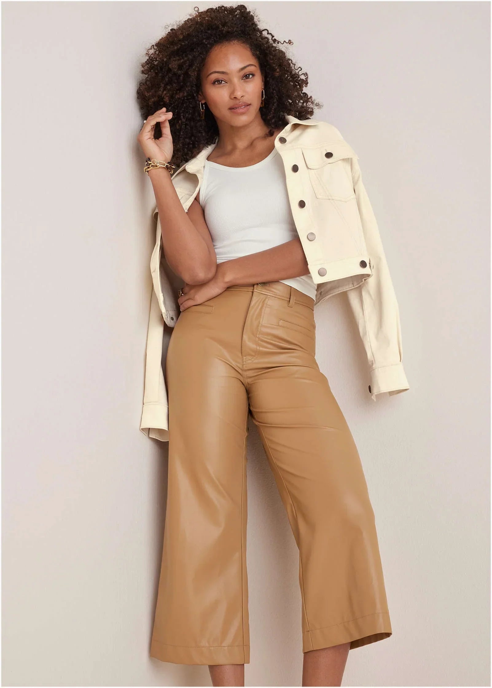 Wide Leg Faux Leather Pants Tobacco Brown