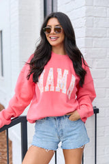 Mama Block Multi Daisy Light Red Graphic Sweatshirt