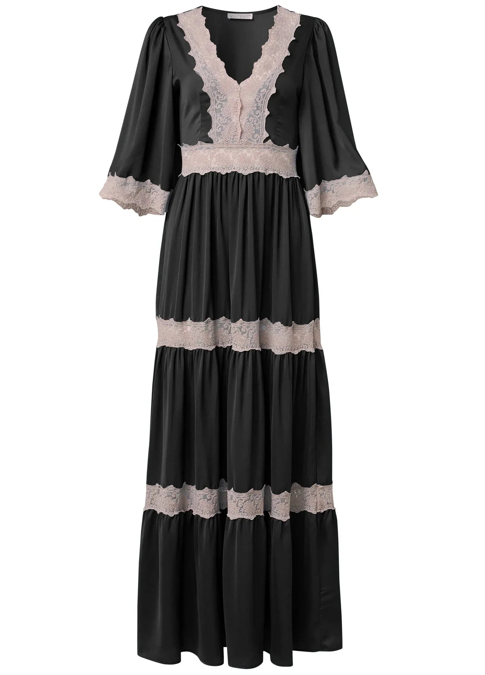 Lace Detail Maxi Dress Black Multi