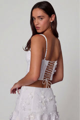 Embellished Lace Up Corset Top in White